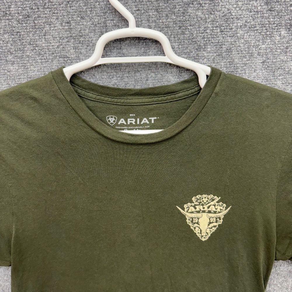 Mens Ariat T Shirt green size large longhorn short sleeve - Picture 3 of 5
